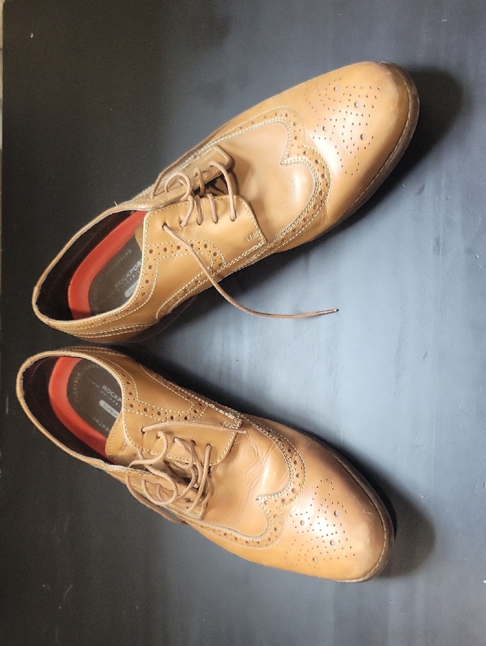 ROCKPORT Men's Light Brown Leather Wingtip Oxfords